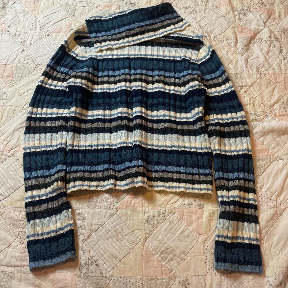 rave vintage y2k longsleeve blue and cream striped fairy grunge sweater - Picture 5 of 5